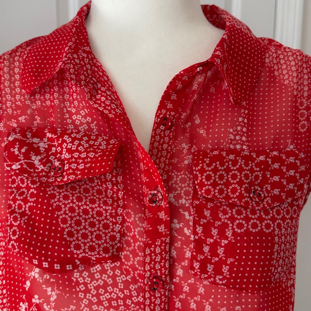 Sheer Red Sleeveless Blouse Sz s - Picture 2 of 4